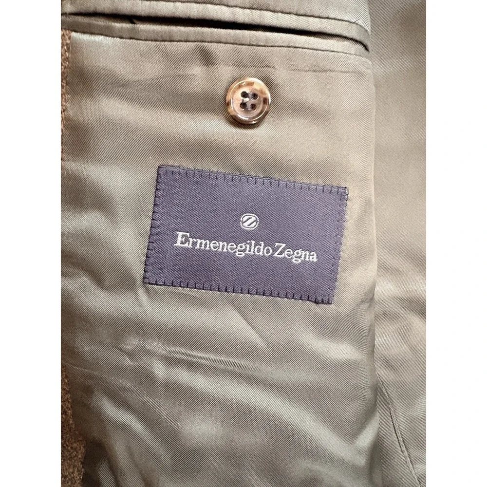 Ermenegildo Zegna Wool Cashmere Blazer Sports Coat 46R Brown Windowpane Plaid